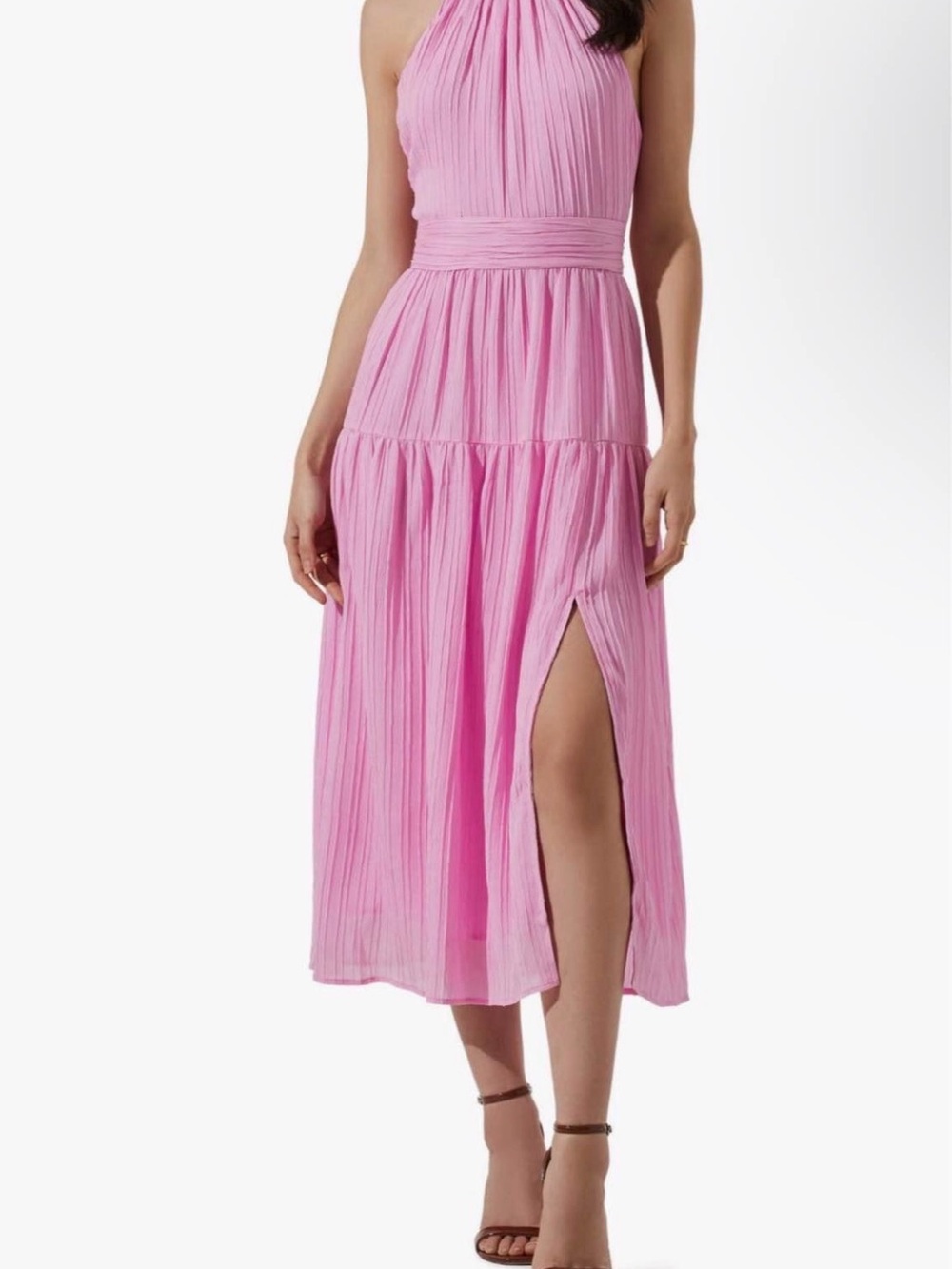 Whimsical ASTR Pink Halter Midi Dress with Side Slit Size small Wedding Guest